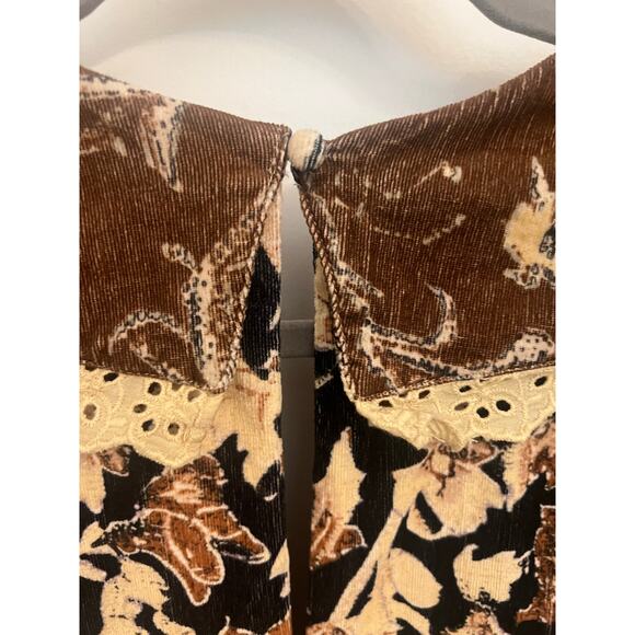 Free People Bali Antoinette Corduroy Mini Dress M Peter Pan Collar Boho Chic - Picture 8 of 14